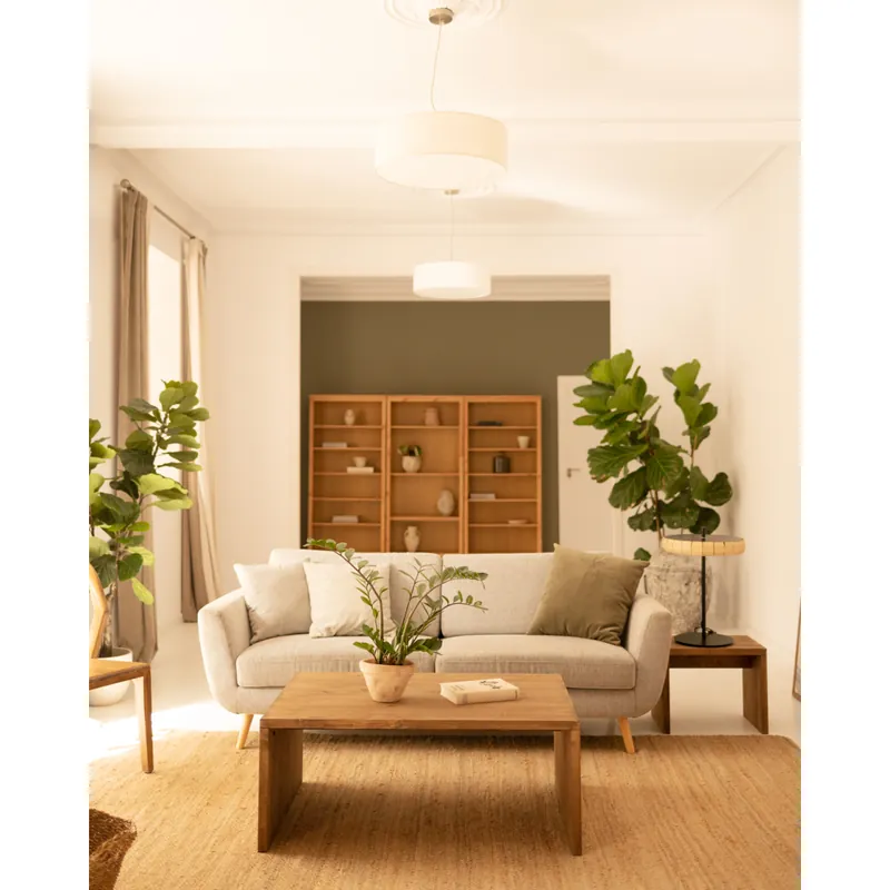Mesa de centro de madera maciza en tono roble oscuro de 110x45x74cm - Mesas de centro
