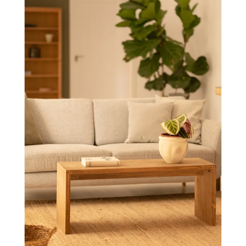 Mesa de centro de madera maciza en tono roble oscuro de 110x45x35cm - Mesas de centro
