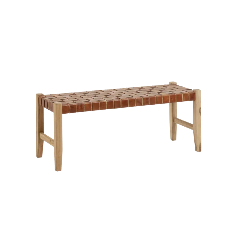 Banco elaborado con piel y madera de teca 47x120cm - Bancos y taburetes