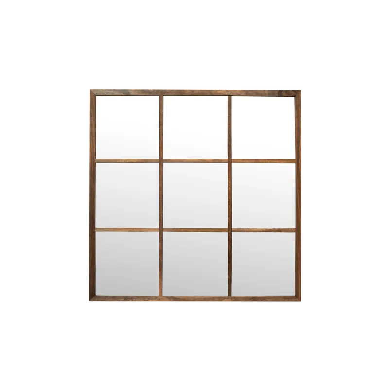 Espejo cuadrado de pared tipo ventana elaborado con madera de DM en acabado roble oscuro de 90x90cm - Espejos