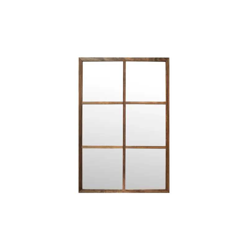 Espejo rectangular de pared tipo ventana elaborado con madera de DM en acabado roble oscuro de 90x60cm - Espejos