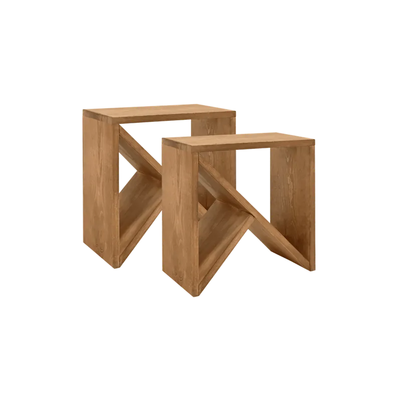 Pack 2 mesitas de madera maciza en tono roble oscuro de 40x40cm - Mesitas de noche
