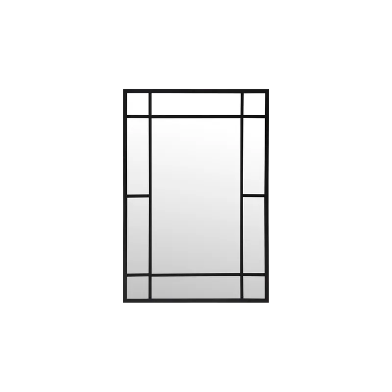Espejo rectangular de pared tipo ventana elaborado con madera de acabado negro - Espejos