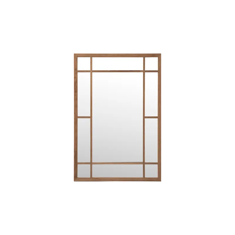 Espejo rectangular de pared tipo ventana elaborado con madera de acabado roble oscuro - Espejos