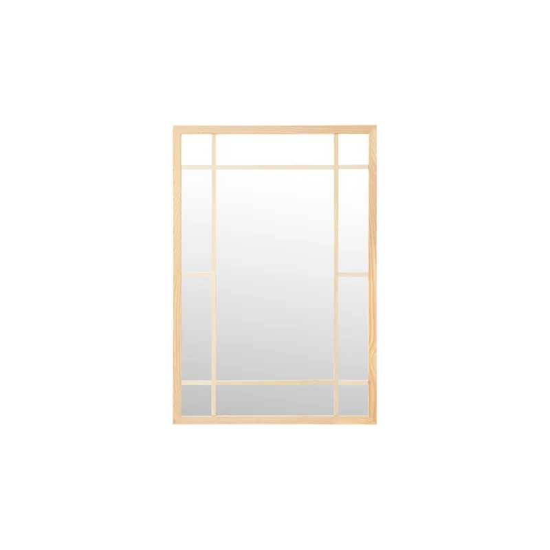 Espejo rectangular de pared tipo ventana elaborado con madera de acabado natural - Espejos