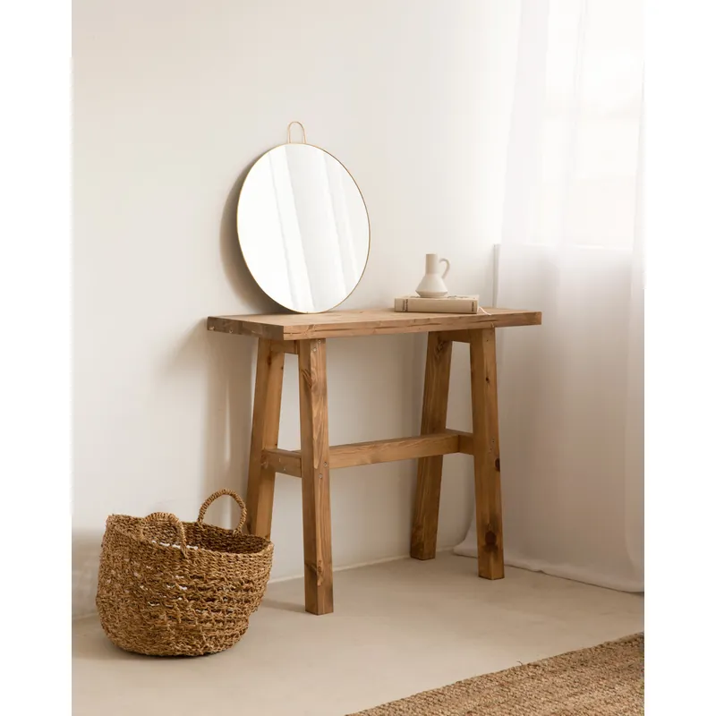 Consola de madera maciza en tono roble oscuro de 100x80cm - Cómodas y consolas