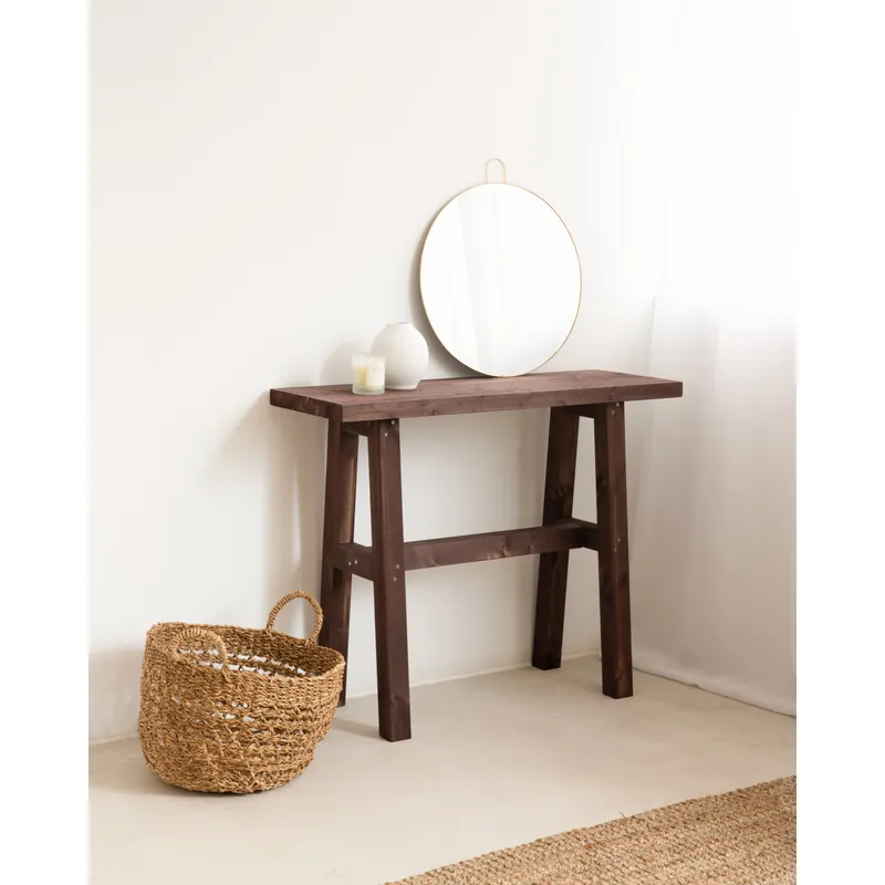 Consola de madera maciza en tono nogal de 100x80cm - Cómodas y consolas