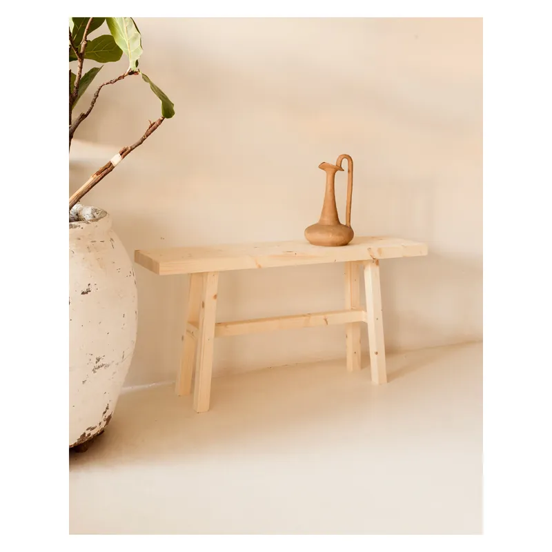 Banqueta de madera maciza en tono natural de 100x50cm - Bancos y taburetes