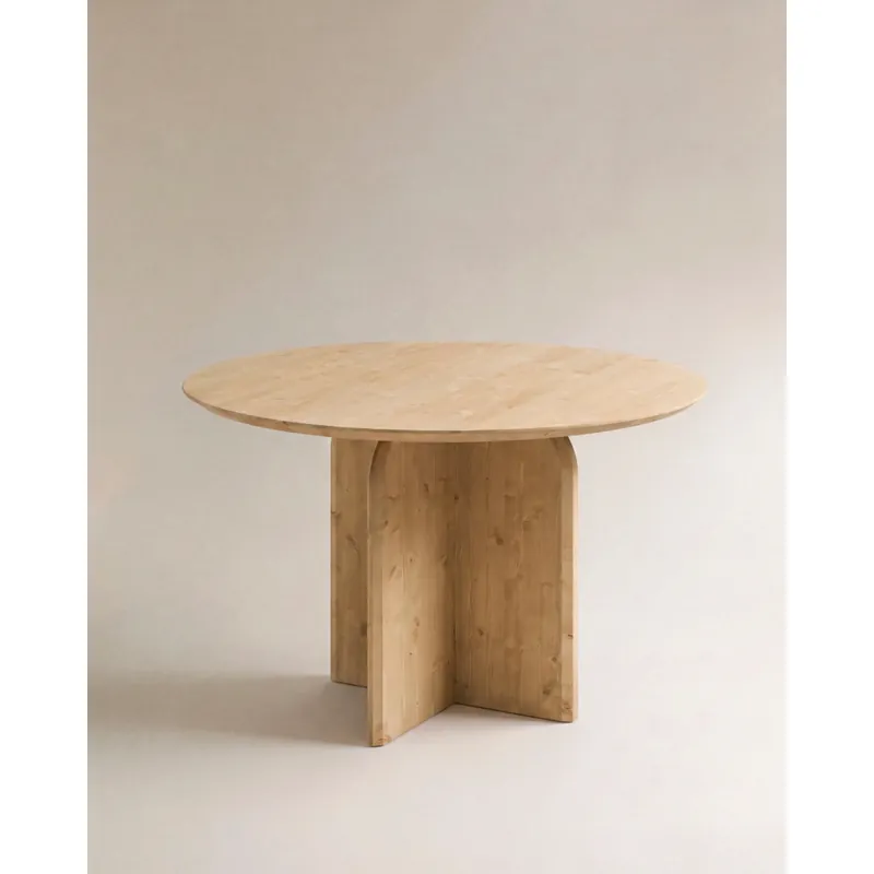 Mesa de comedor redonda de madera maciza en tono roble medio de 110cm - Mesas de comedor