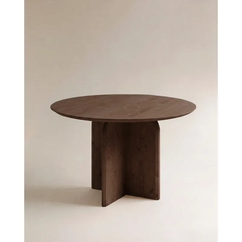 Mesa de comedor redonda de madera maciza en tono nogal de 110cm - Mesas de comedor