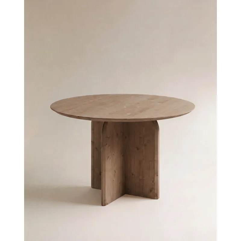 Mesa de comedor redonda de madera maciza en tono roble oscuro de 110cm - Mesas de comedor