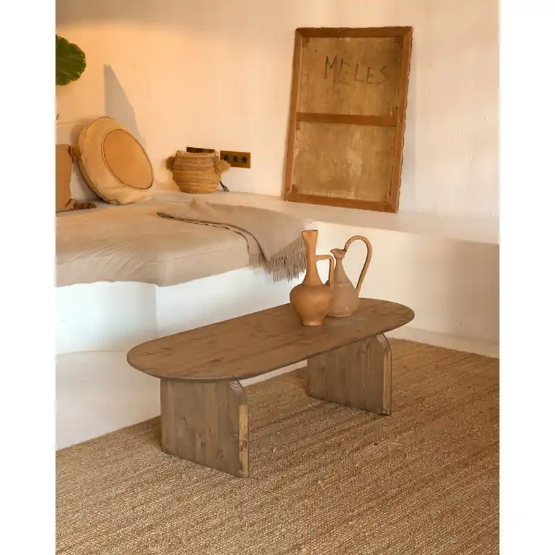 Mesa de centro ovalada de madera maciza en tono roble oscuro de 100cm - Mesas de centro