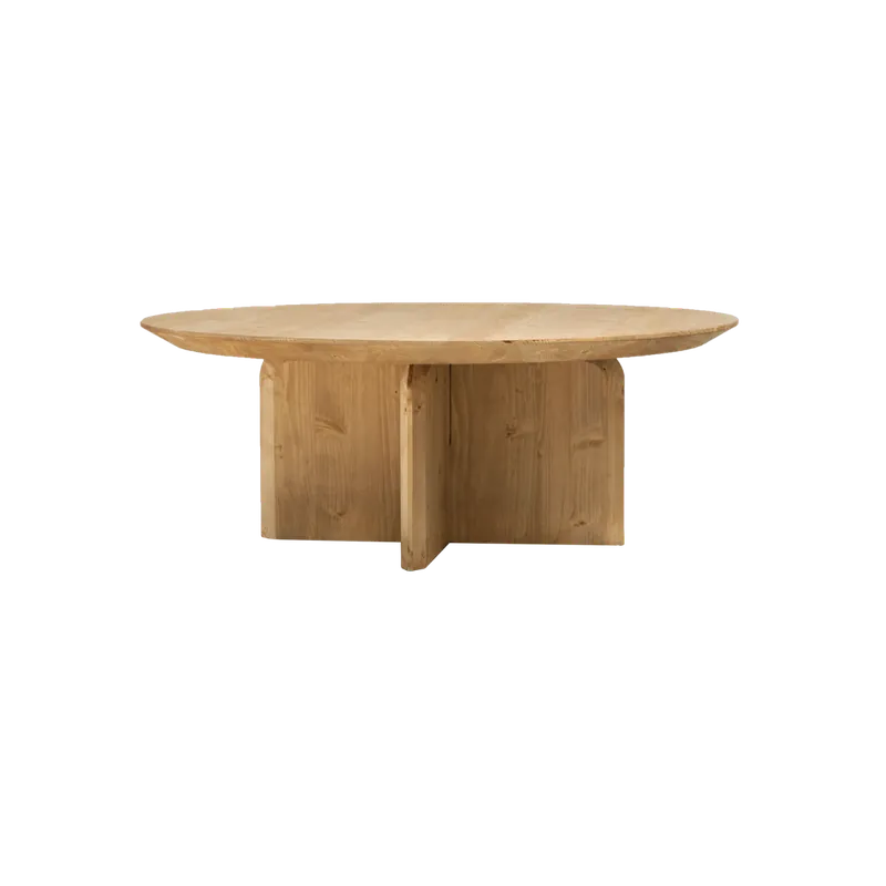 Mesa de centro redonda de madera maciza en tono roble medio de 60cm - Inicio