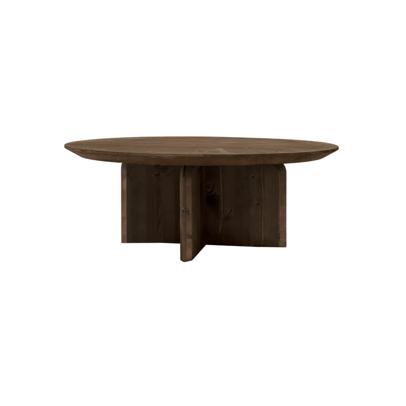 Mesa de centro redonda de madera maciza en tono nogal de 60cm - Mesas de centro