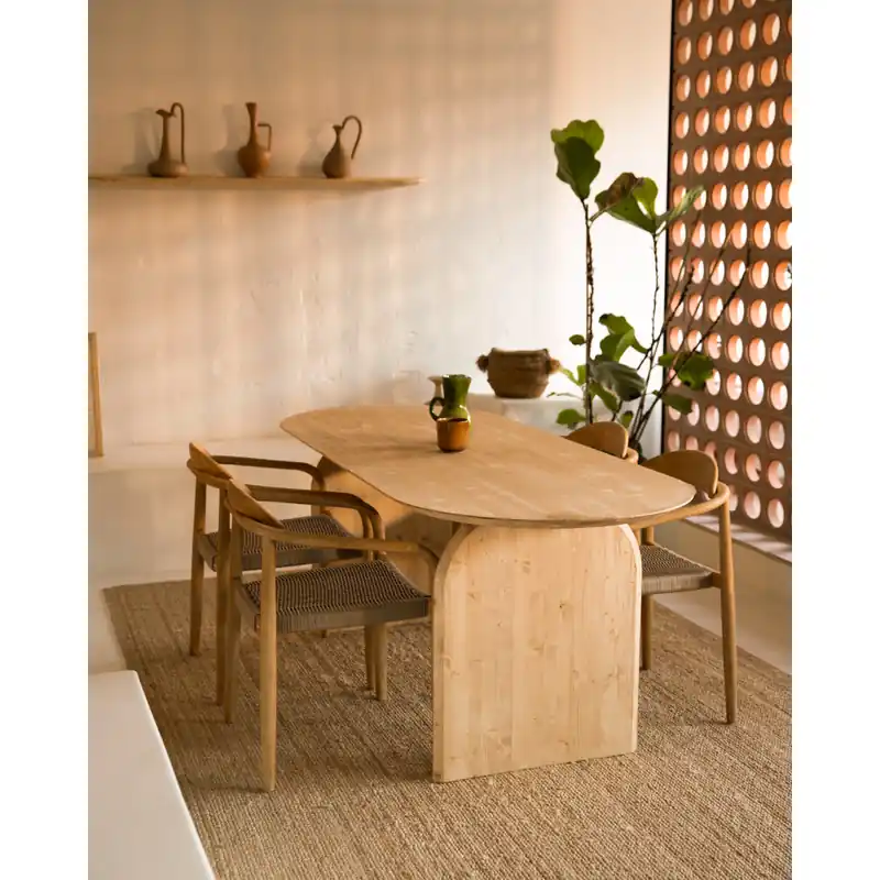 Mesa de comedor ovalada de madera maciza en tono roble medio de 160cm - Mesas de comedor