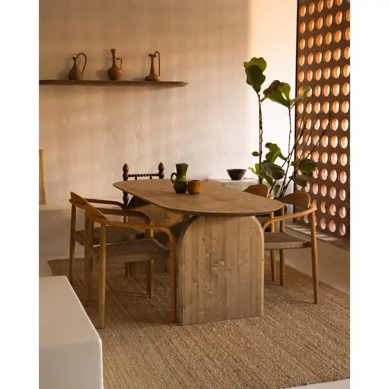 Mesa de comedor ovalada de madera maciza en tono roble oscuro de 160cm - Mesas de comedor