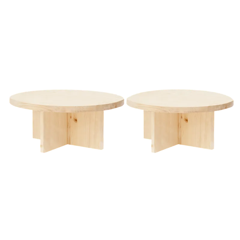 Pack 2 mesas de centro redondas de madera maciza en tono natural 80x80cm
