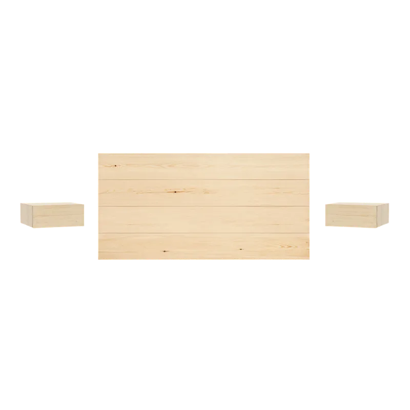 Pack cabecero y mesitas flotantes de madera maciza en tono natural de 140cm - Inicio