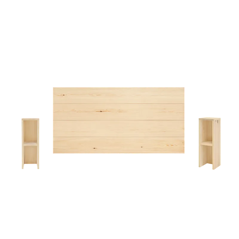 Pack cabecero y mesitas de madera maciza en tono natural de 140cm - Inicio