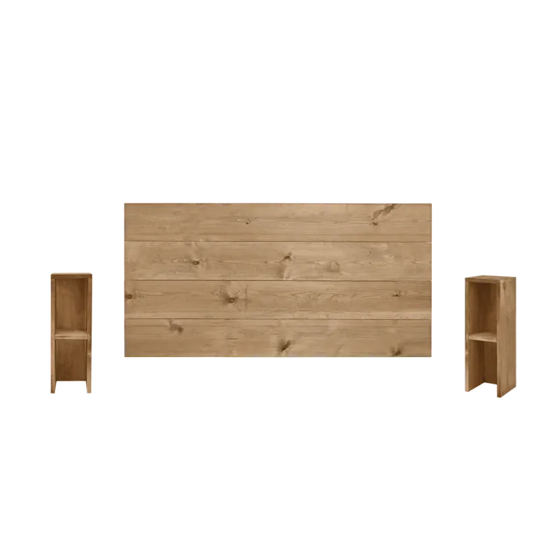 Pack cabecero y mesitas de madera maciza en tono roble oscuro de 140cm - Inicio