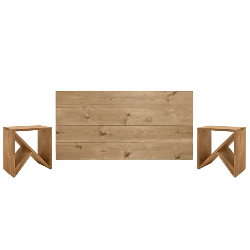 Pack cabecero y mesitas de madera maciza en tono roble oscuro de 140cm - Inicio