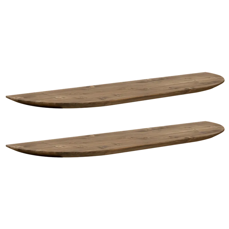 Pack 2 estanterías redondeadas de madera maciza flotantes tono roble oscuro 60cm - Inicio