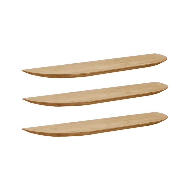 Pack 3 estanterías redondeadas de madera maciza flotantes tono roble medio 60cm - Inicio