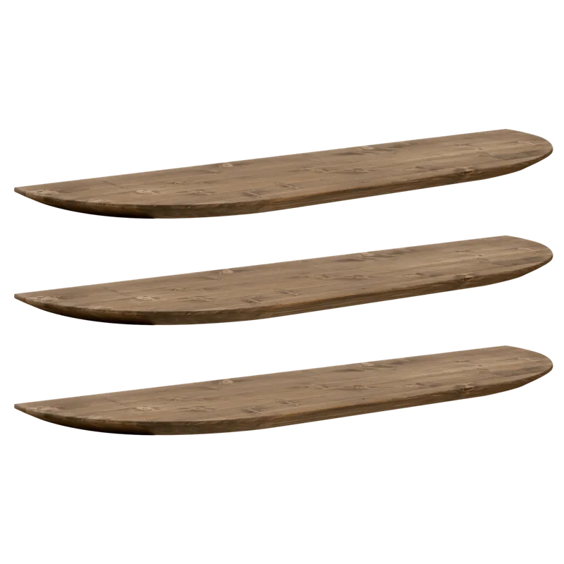 Pack 3 estanterías redondeadas de madera maciza flotantes tono roble oscuro 60cm - Inicio