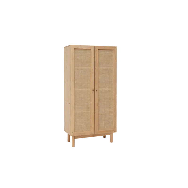 Armario de madera maciza y rafia en tono roble medio 180x80cm - Envío rápido