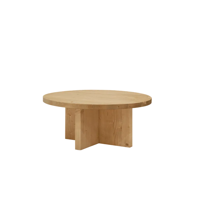Mesa de centro redonda de madera maciza acabado roble medio de Ø60cm - Inicio