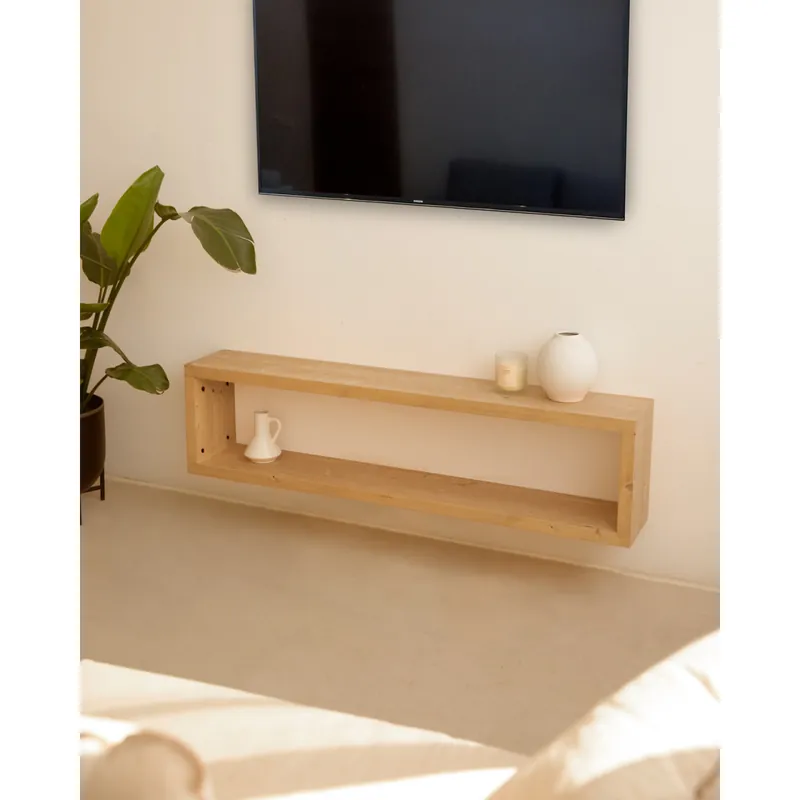 Mueble de TV de madera maciza en tono roble medio de 120x30cm - Inicio