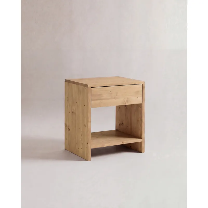 Mesita de noche de madera maciza con un cajón en tono roble medio de 40x40cm - Mesitas de noche