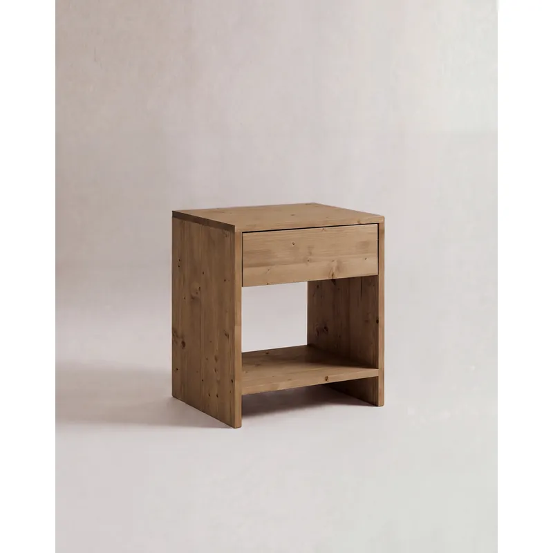 Mesita de noche de madera maciza con un cajón en tono roble oscuro de 40x40cm - Mesitas de noche