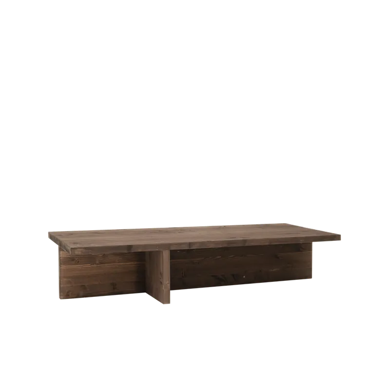 Mesa de centro de madera maciza en tono nogal de 124x27cm - Mesas de centro