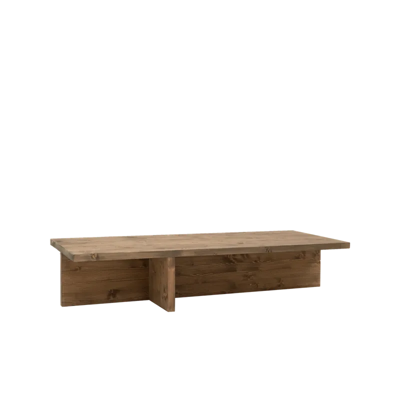 Mesa de centro de madera maciza en tono roble oscuro de 124x27cm - Mesas de centro