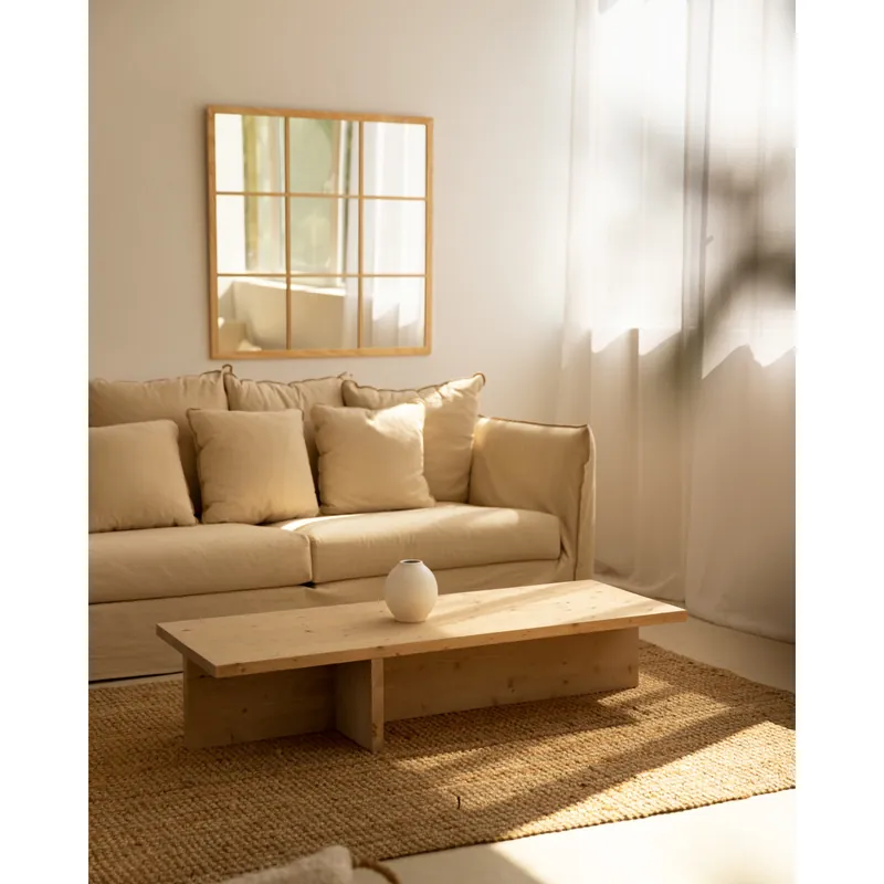 Mesa de centro de madera maciza en tono roble medio de 124x27cm - Mesas de centro