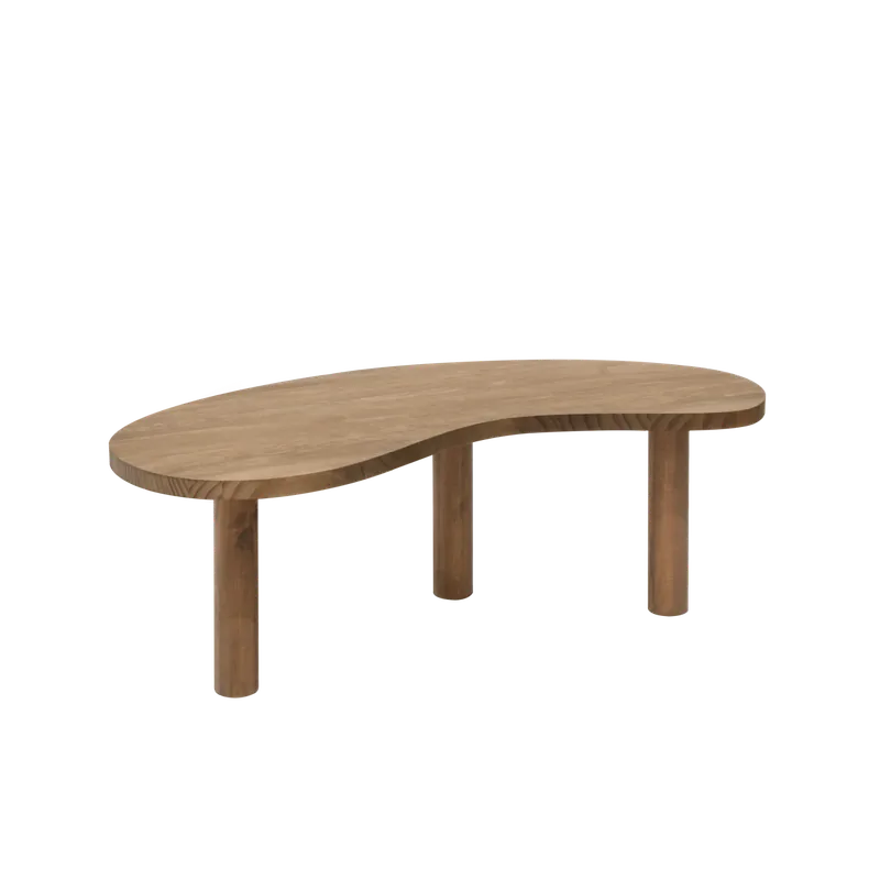 Mesa de centro de madera maciza formas orgánicas en tono roble oscuro de 40x100cm - Mesas de centro