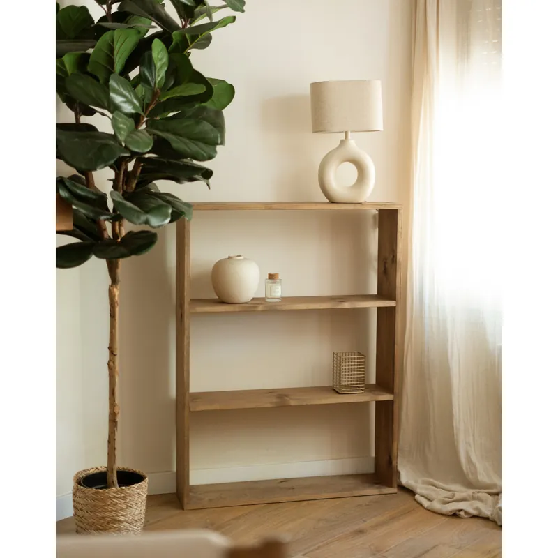 Estantería de madera maciza tono roble oscuro con 2 estantes - Estanterías