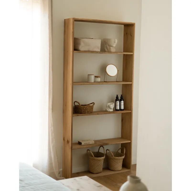 Estantería de madera maciza tono roble oscuro con 4 estantes - Estanterías