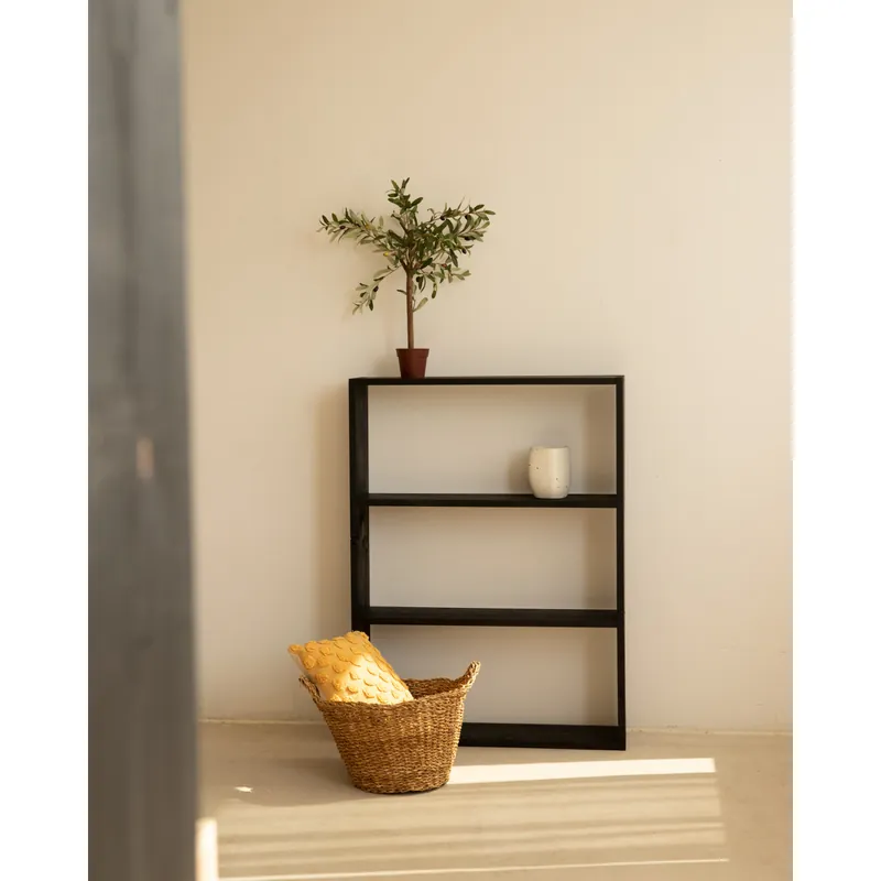 Estantería de madera maciza tono negro con 2 estantes - Estanterías
