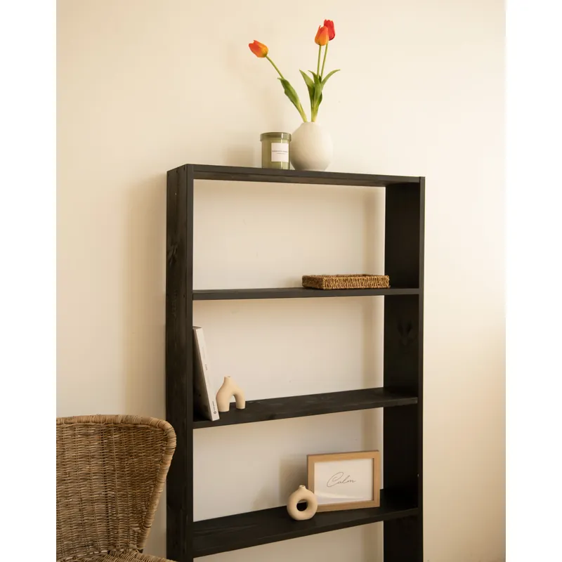 Estantería de madera maciza tono negro con 3 estantes - Estanterías