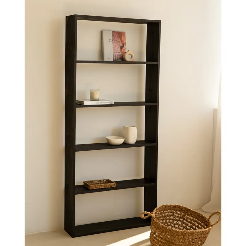 Estantería de madera maciza tono negro con 4 estantes - Estanterías