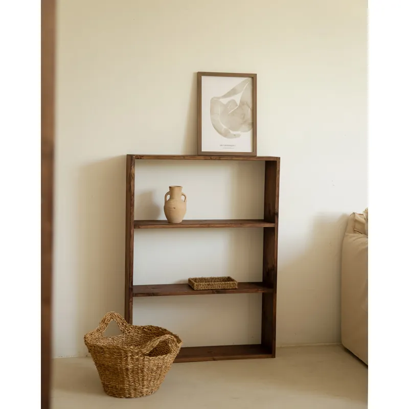 Estantería de madera maciza tono nogal con 2 estantes - Estanterías