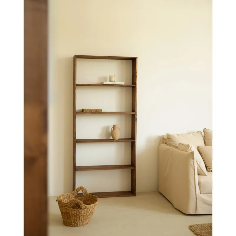 Estantería de madera maciza tono nogal con 4 estantes - Estanterías