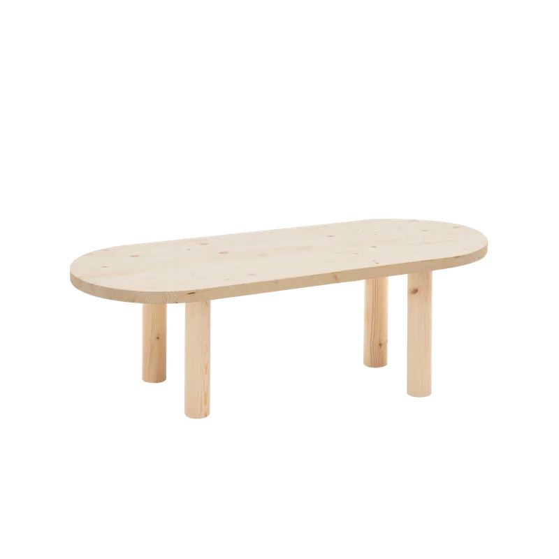 Mesa de centro ovalada de madera maciza en tono natural de 40x120cm - Mesas de centro