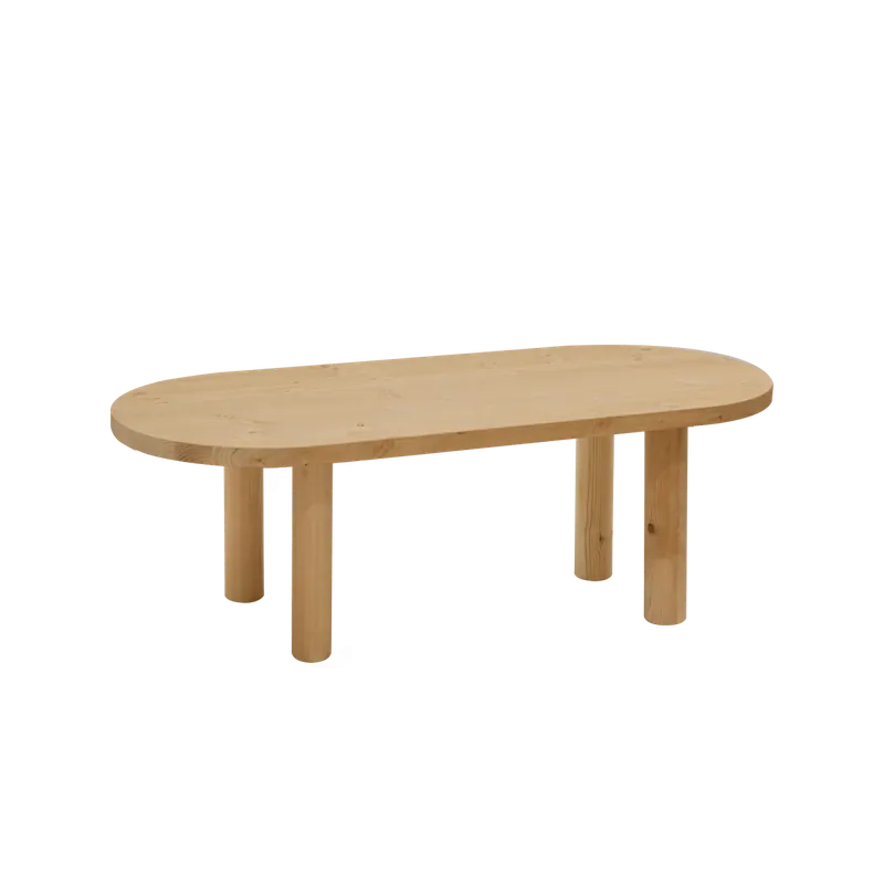 Mesa de centro ovalada de madera maciza en tono roble medio de 40x120cm - Mesas de centro