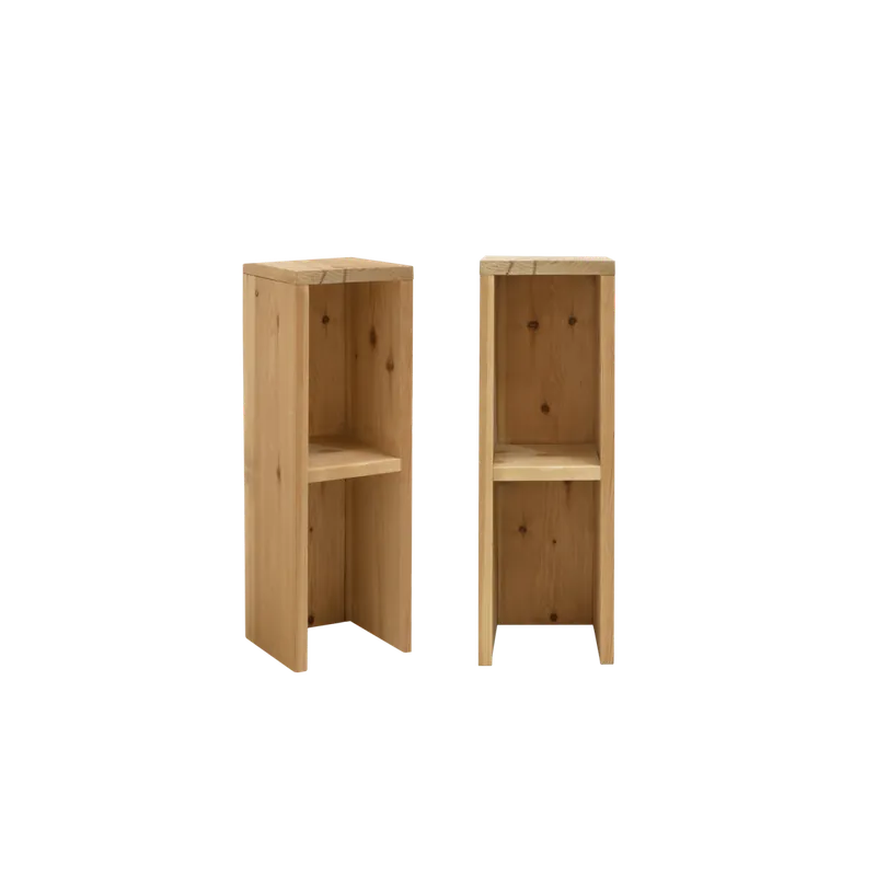 Pack 2 mesitas de noche o auxiliares de madera maciza en tono roble medio 60x20cm