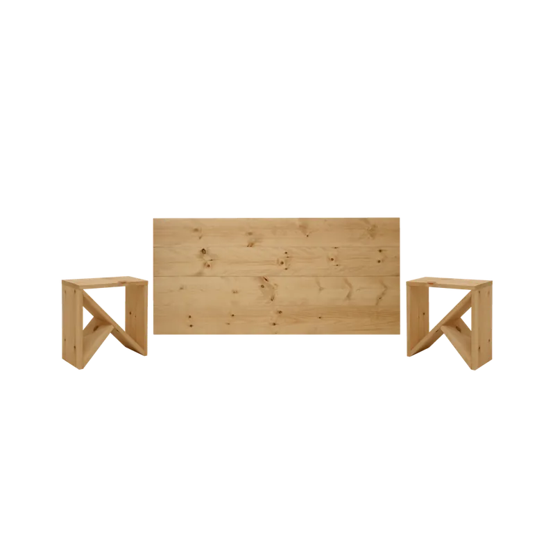 Pack cabecero y mesitas de madera maciza en tono roble medio de 140cm - Cabeceros