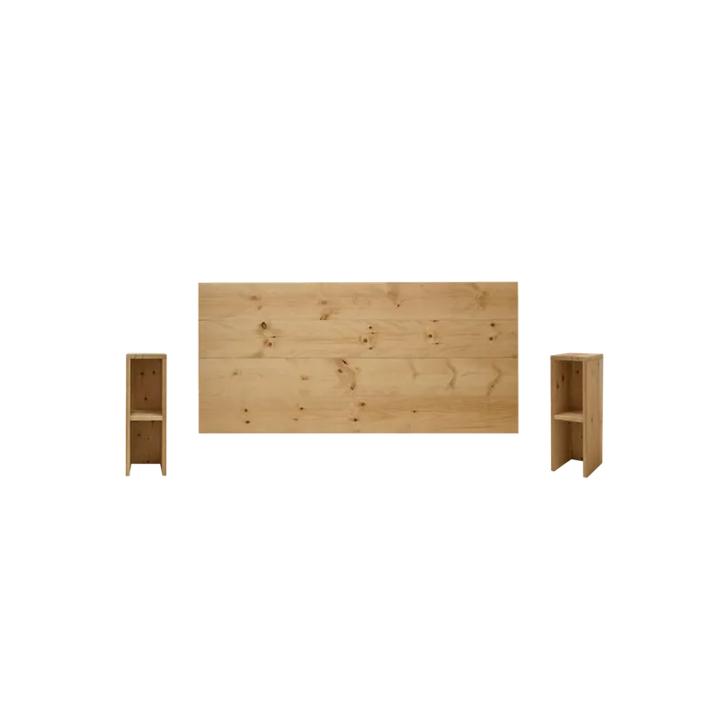 Pack cabecero y mesitas de madera maciza en tono roble medio de 140cm - Cabeceros