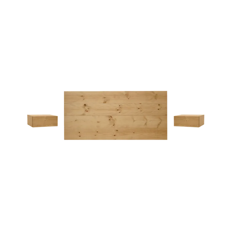 Pack cabecero y mesitas flotantes de madera maciza en tono roble medio de 140cm - Cabeceros
